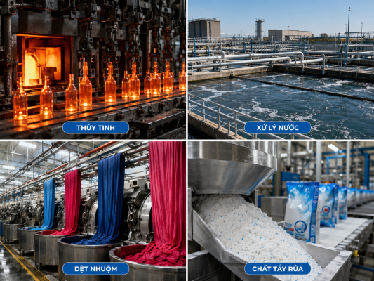 ứng dụng soda ash light Na2CO3 99.2 trong thủy tinh xử lý nước dệt nhuộm