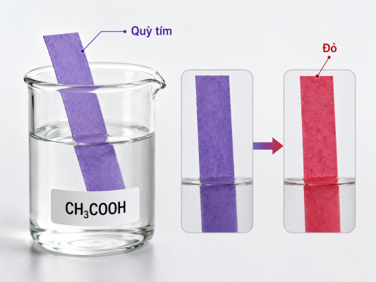 CH3COOH làm quỳ tím đổi màu thành đỏ