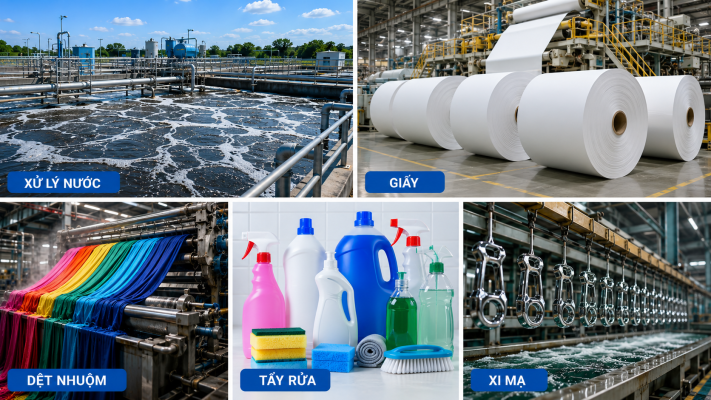 ứng dụng xút vảy Ấn Độ 99 trong công nghiệp
