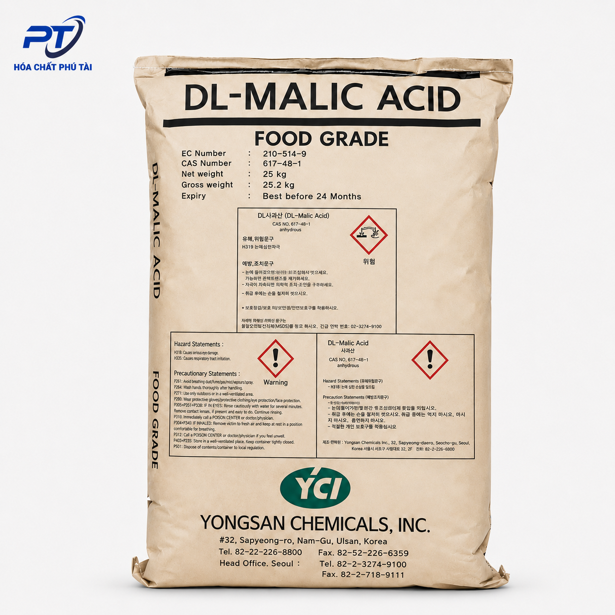 DL-Malic Acid Food Grade – Acid Malic C₄H₆O₅ 25kg/bao Hàn Quốc