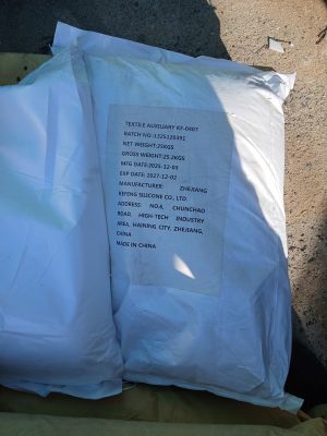 Chất càng hóa KF-0407 Trung Quốc 25kg/bao, dạng bột trắng đến vàng nhạt, sử dụng trong tiền xử lý và nhuộm vải.